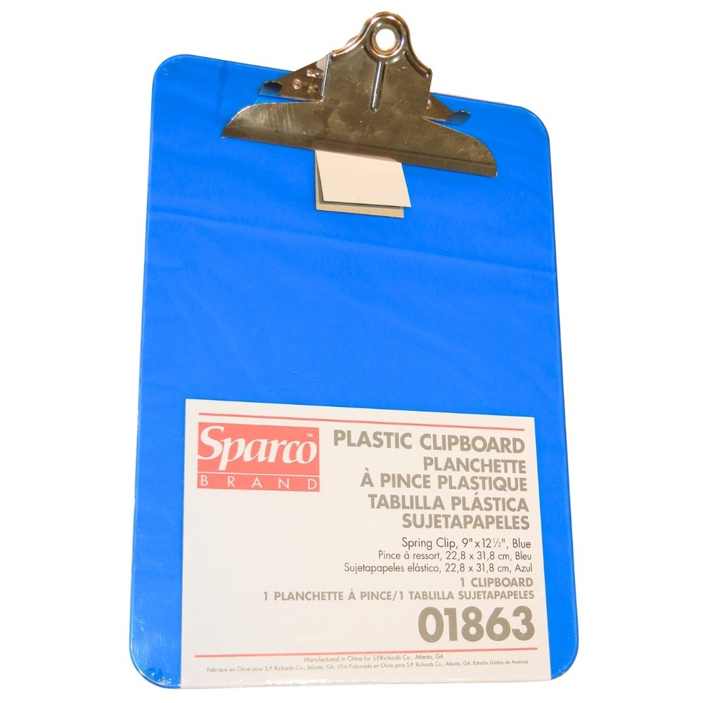 Sparco Blue Plastic Clipboard 9 x 12.5 in Spring Clip Planchette Tablilla